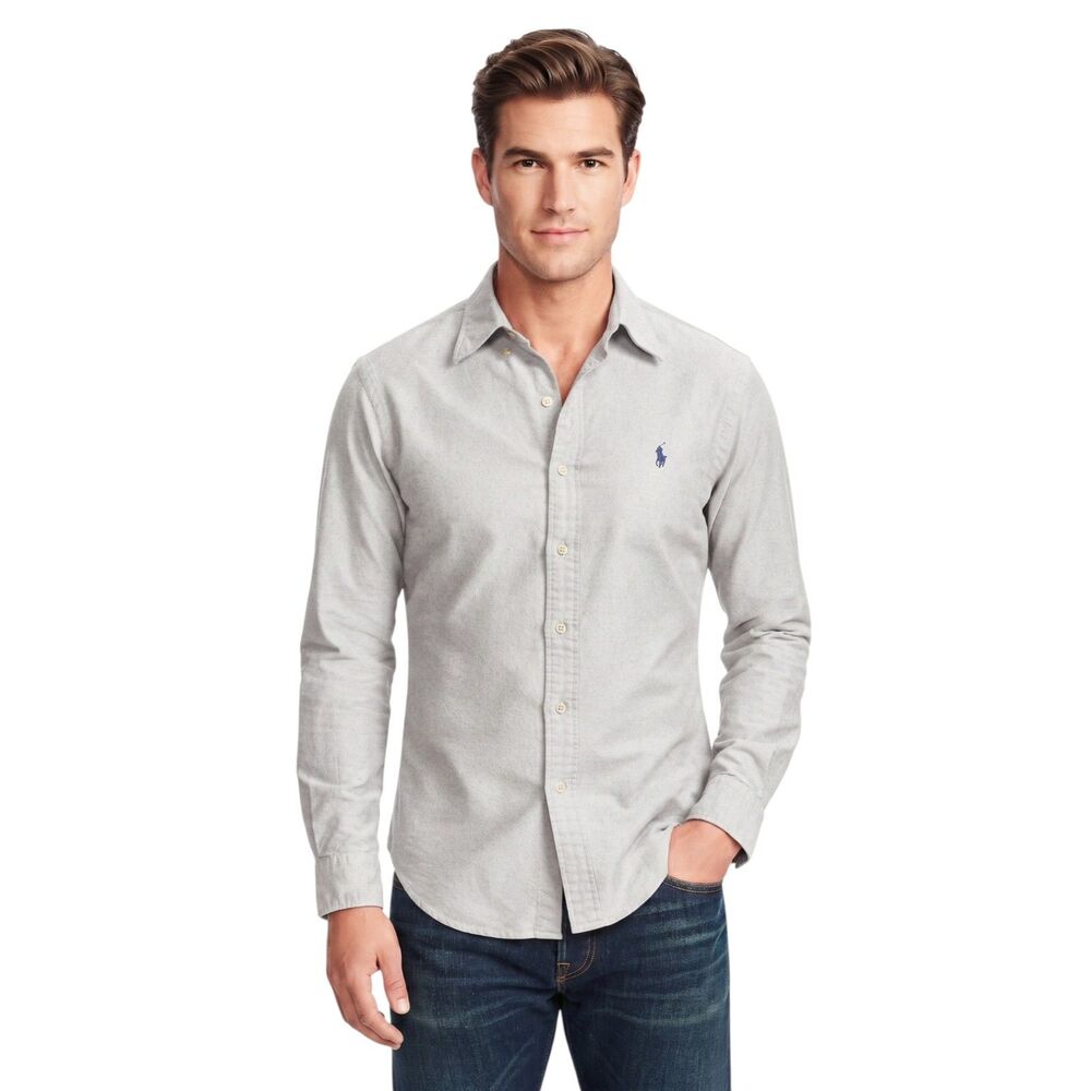 Ralph Lauren Custom Fit Cotton Gray Dress Shirt Size L